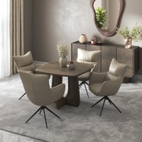 Aero Solid Wood 4 Seater Dining Table With 4 Beck Dining Chairs (Finish : Danish Walnut, Chair Colour : Taupe Leatherette)