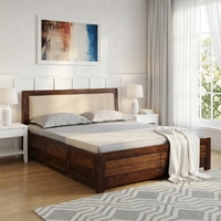 Aaryav Hydraulic Solid Wood Bed King Size in Provincial Teak Finish