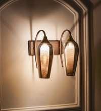 Kania 2 Light Wall Fitting In Brass And  Wood Finish Metal With Smoke Glass