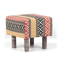 Verona Solid Wood Pouf Stool in Stripe Multi Colour Jackard fabric