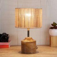 Colette Beige Bamboo Shade Table Lamp with Natural Wooden Base