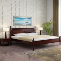 Bala Solid Wood King  Size Upholstered Bed Without Storage (Walnut Finish)