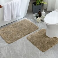 Luxe Home Polyester Newman Contour Bath Mat Set of 2 (Beige 45x75 cm & 40x45)