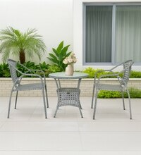 Esperance  Wicker Table And Chair Set In White And Black Finish