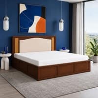 Riva Solid Wood Compact King Bed Hydraulic Storage Provincial Teak Finish Mattress 72 x 72 Inches