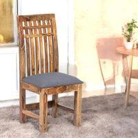 Columbus wood Dining Chair in Anchor Grey Fabric Cushioning with TEAK FINISH