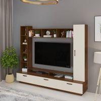 Fenily Engineering Wood TV Entertainment Unit Set Top Box Stand/TV Cabinet with Shelves for Books & Décor Display Unit Bed Living Room Upto 60 Inches (Brown Maple & Beige)