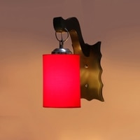 Devansh Solid Wood Electric Wall Light in Brown Colour with Red Shade Count of 1 Light