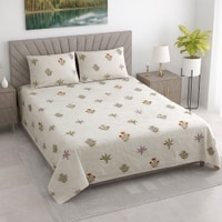 Ayan White Floral 400 TC Cotton Flat Double Queen Size Bedsheet with 2 Pillow Covers – Threads
