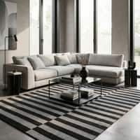Jaipur Rugs Striped Wool 5x8 Feet Charcoal Slate And Ebony Dhurrie Carpet