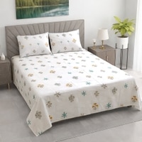 Bani White Floral 400 TC Cotton Flat Double Queen Size Bedsheet with 2 Pillow Covers – Threads