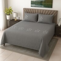 Plain Graphite Grey 350 TC Embroidery StiTChed Cotton Satin Flat Super King Bed Size Bedsheet With 2 Pilllow Covers  Threads