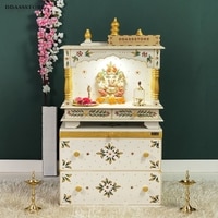 D'Dass Multi Color Mdf and Sheesham Wooden Temple With Cabinet For Pooja