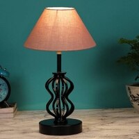 Demi Grey cotton Table lamp with Iron Base