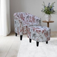 Valencia Accent Chair With Ottoman & Cushion - White & Pink