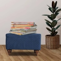 Eli Solid Wood  Ottomon in  Blue Colour