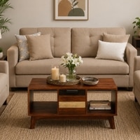 Joe Rectangular Solid Wood Coffee Table In Dual Tone Finish