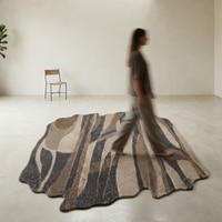 Handmade Wool Shaped Rug Modern Abstract Brown Charcoal 8 x 10 Feet Carpet