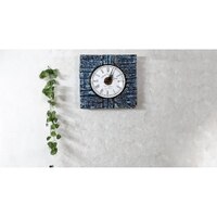 Kelly Teal Colour Square Solid Wood Bark finish wall clock by Disoo Fashions