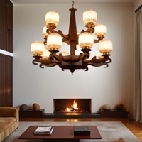 Eliante 13-Light Chandelier, Wood, Mild Steel, Ceramic Glass, Modern Decorative Lighting Fixture