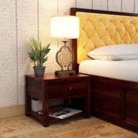 Chinku Solid Wood Bedside Table in Teak Finish