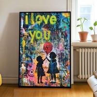 The Castle Decor Love You Graffiti Wall Art Framed Painting 20x30 Inch