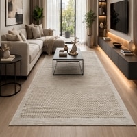 Horizon Textured Wool Rectangle Carpets Hand Knotted in Beige Colour