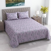 Lavender Floral Cotton 400 Tc flat  Double Queen Size Bedsheet With 2 Pillow Covers