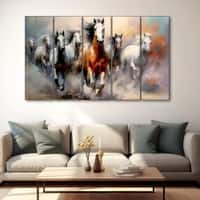 The Castle Decor 7 Running Horses Vastu Wall Art Framed Painting 27x48 Inch (Style 1)