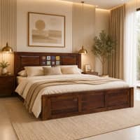 Rangrez Sheesham Wood King Size Bed in Provincial Teak Finish with Box Storage