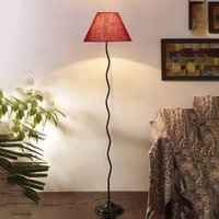 Kaia Zig Zag Iron Floor lamp with Jute Conical Maroon shade (Z40)