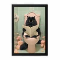 The Castle Decor Funny Black Cat Reading Newspaper Bathroom Wall Art 8x12 Inch
