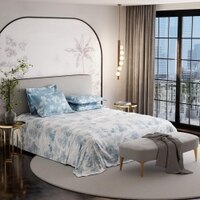 Stoa Paris Super King Size Cotton Bedsheet with 4 Pillow Covers  Size Snow Flower Blue