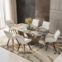 Paloma 6 Seater Dining Table With Set Of 6 Bren Swivel Chairs Colour Beige Finish Spanish Ceramic