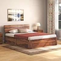 Marieta Solid Wood Queen Size Hydraulic Storage Bed In Teak Finish