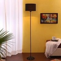 Saul Black Cotton Shade Floor Lamp