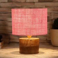 Dahl Pink Jute table lamp with Natural Wood Base