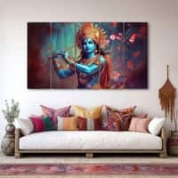 The Castle Decor Krishna Ji Wall Painting Wooden Framed 27x48 Inch (Style 36)