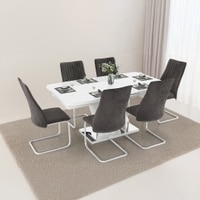 Caribu 4 To 6 Extendable - Ingrid (Fabric) 6 Seater Dining Table Set (Colour- Dark Grey)