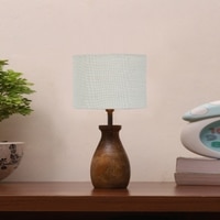 Devansh White Jute Table Lamp With  Wood Natural Base (7X13 Inches)-10
