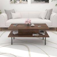 Eatame Engineered Wood Coffee Center Sofa Tea/Teapoy Console Table With Metal Legs For Sofa Set Living Room Home Hall (Brown Maple)
