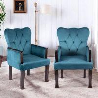 Arista Sheesham Wood Accent Chair Set of 2 in Turquoise