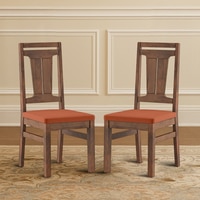 Tessa Solid Wood Dining Chair In Sienna Teak Finish With Burnt Orange Colour Fabric