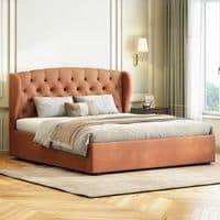 Holmebrook Upholstered Storage Bed In Hydraulic in King Size with Tan Leatherette Colour