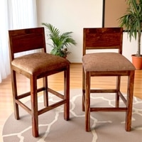 Osian Sheesham Wood Set of 2 Bar Chairs (Caramel Brown Sparkle Velvet Teak Finish)