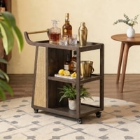 Yura Solid Wood And Cane Bar Trolley (Danish Walnut Finish)