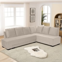 Melo 3 Seater Right Sectional Velvet Sofa Cum Bed in Cream colour