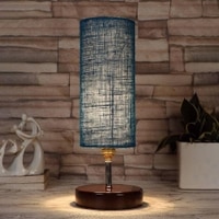 Klaus Turquoise Jute lamp with brown wood base