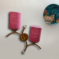 Devansh Metal Electric Wall Light in Gold Colour with Pink Shade Count of 2 Lights