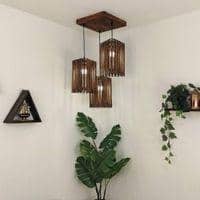 Trikona Brown Solid Wood Cluster Hanging Light